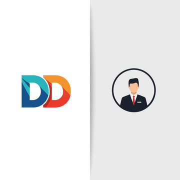Abstract "DD" Logo with Professional Man Profile Icon, isolated white background