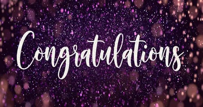 Sparkling purple pink Congratulations animated greeting card with handwritten text