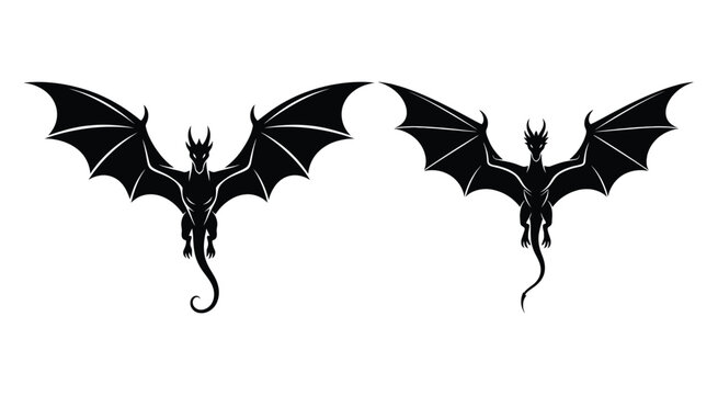 Black silhouette of two flying dragons with spread wings