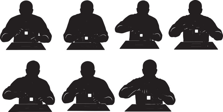 Black Solid PC Builder Motherboard Processor Ring Light Silhouettes Set of Six on White Background