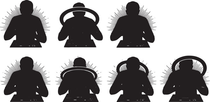 Black Solid PC Builder Motherboard Processor Ring Light Silhouettes Set of Six on White Background