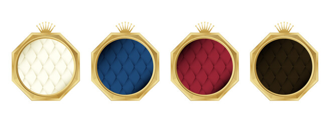 Obraz premium Royal Crown Badge Set with Quilted Upholstery Pattern in Gold Frame Collection