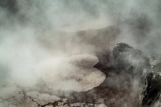 Geothermal steam rising in active geothermal area