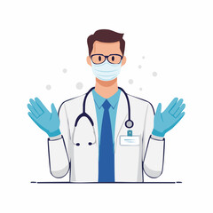 Fototapeta premium Doctor Wearing Mask and Gloves, Welcoming Gesture