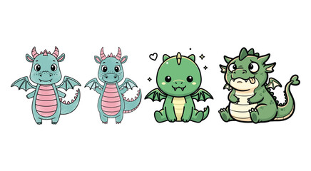 Fototapeta premium Cute cartoon baby dragons set