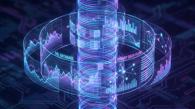 Abstract Glowing SQL Database and Financial Data Visualization
