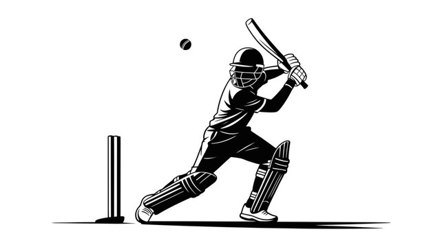 Cricket player batting action with ball and wicket graphic competition professional illustration activity