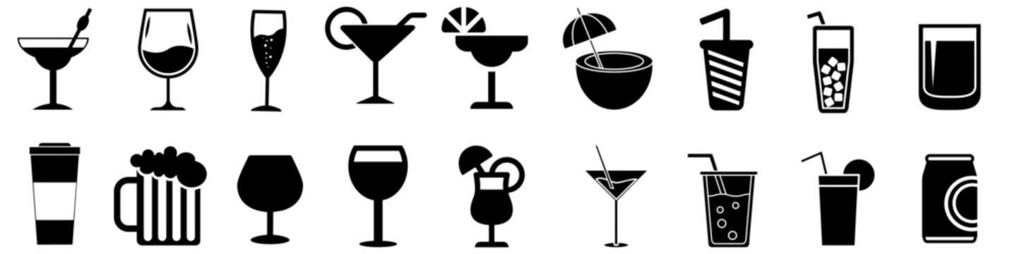 Drinks vector icon set. cocktail illustration symbol collection. drink sign. Alcohol logo.