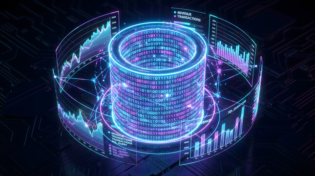 Abstract Glowing SQL Database and Financial Data Visualization