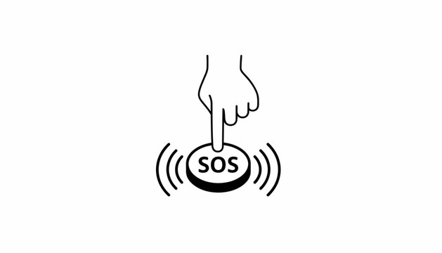 Hand pressing SOS button, emergency help concept, distress signal