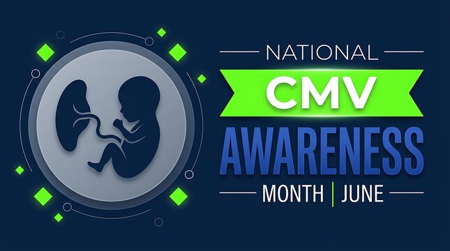 National cmv awareness month June graphic with fetus in womb illustration.