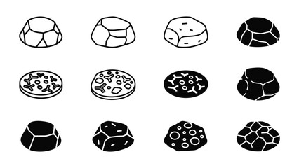 Collection of various stone and rock illustrations in black and white on white background © SHAHRIYAR RASEL