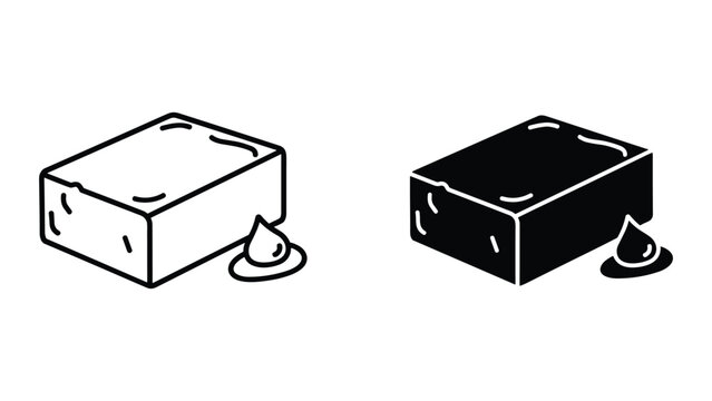 Vector illustration of two black and white cubes with oil drops on a plate beside them