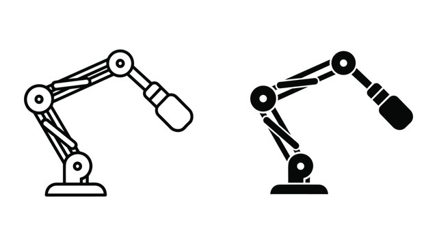 Two robotic arm illustrations in line and solid styles isolated on white background