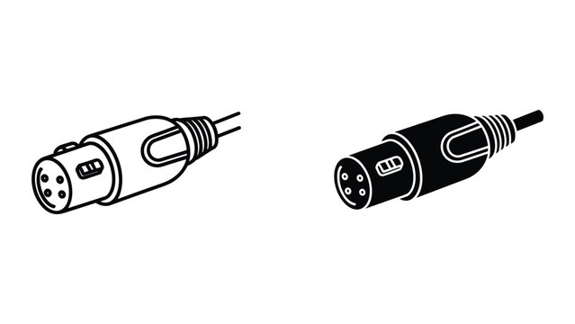 Vector illustration of black and white xlr connectors on white background