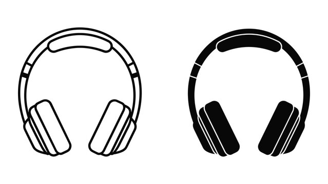 Vector illustration of black and white headphones on a pure white background