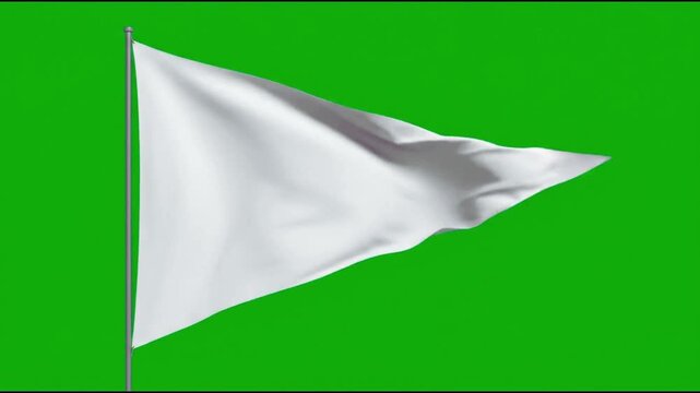 White Flag Waving on Green Screen Background.