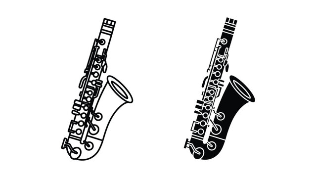 Two saxophones in black and white on white background with musical instrument design