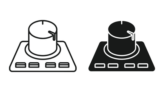 Black and white line icons of electronic device control dials with buttons on a white background