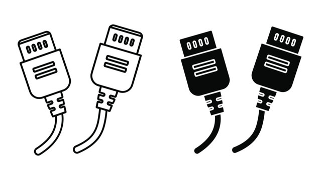 Four usb connectors in black and white on white background for technology and electronics concepts