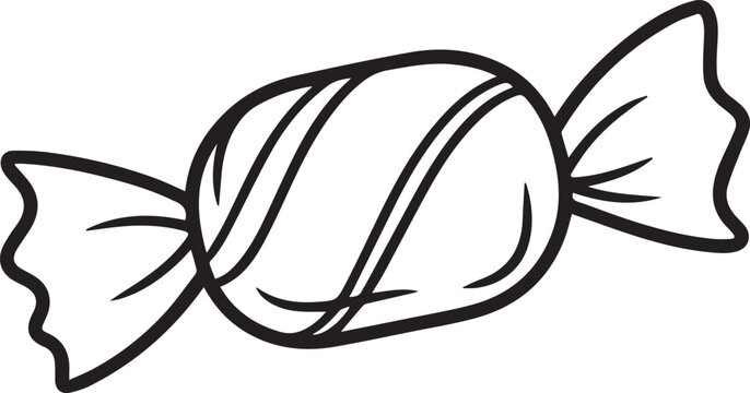 Wrapped hard candy line art illustration for sweets and dessert themed coloring book pages or fun graphic design assets
