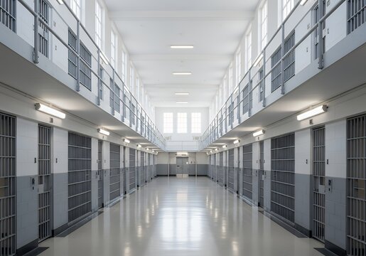This is an image showing the inside of a prison cell block