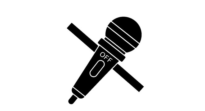 Minimal black silhouette icon, simple flat vector, bold black shape, no, no shading muted microphone icon, microphone off symbol, vector illustration on a, flat icon style