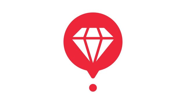 minimalist red circle speech bubble icon containing white diamond graphic on white background static shot