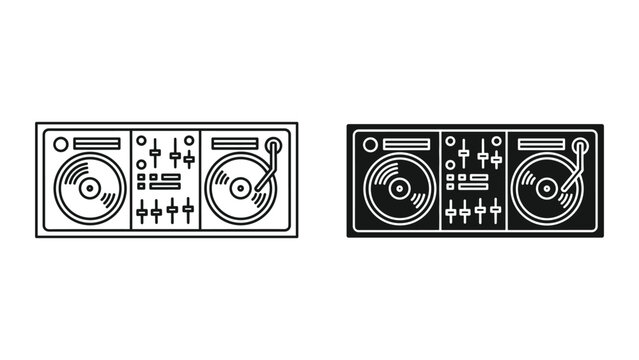 Dj controller icons in black and white line art style for music and audio equipment