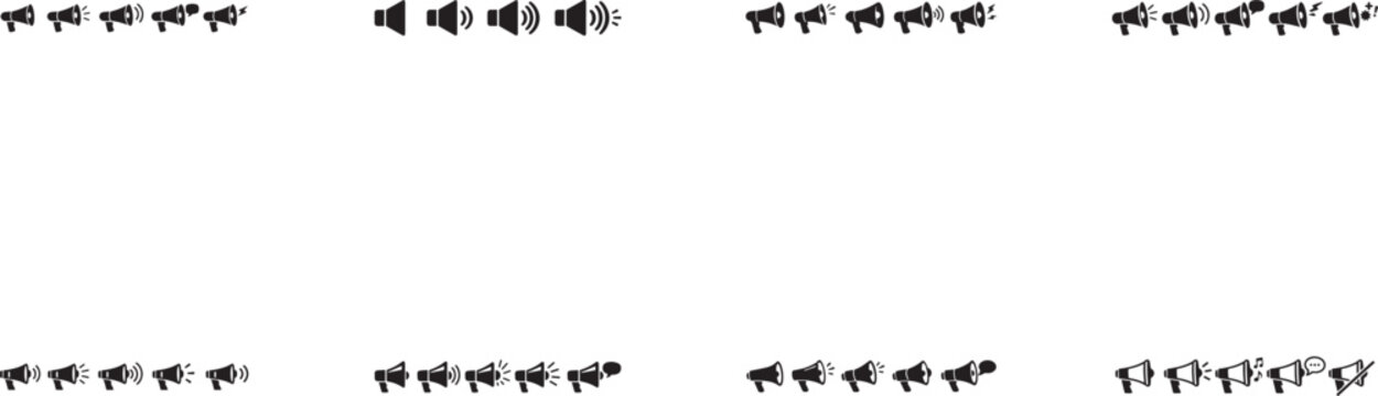 Flat megaphone icon set with electric loudspeaker symbols and sound waves in clean modern vector design.
