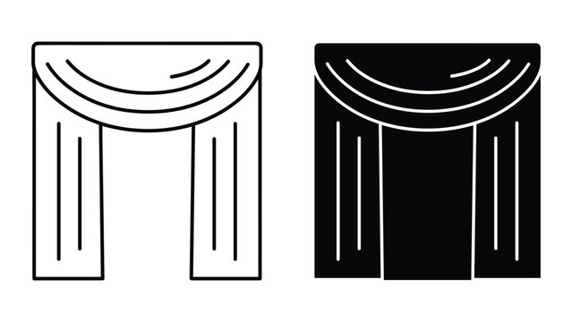 Vector illustration of two draped curtain or valance designs in black and white on a white background