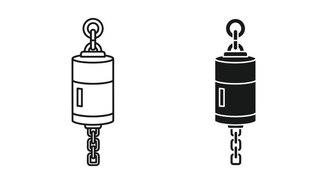 Vector illustration of two cylindrical weights with chains and hooks on a white background