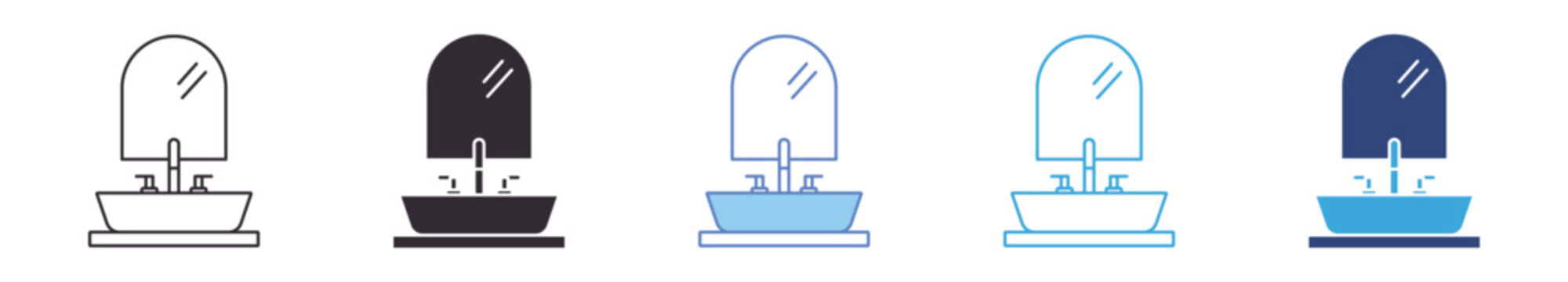 Modern Bathroom Sink Icon Set , clean wash basin symbol, restroom equipment, interior vector icons