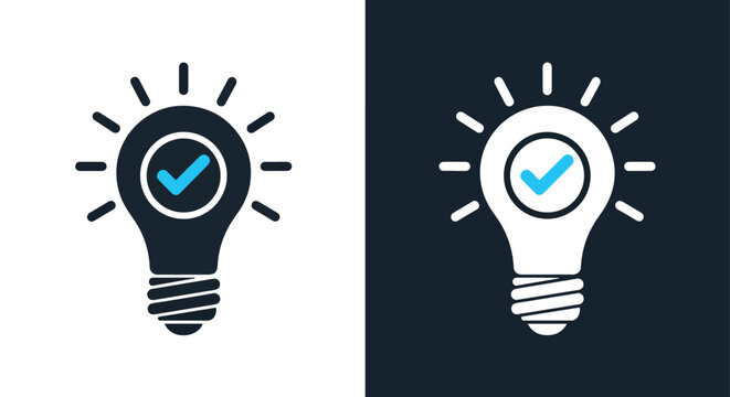 Lightbulb idea success icon set: Clipart, sticker - icon set - Line and glyph solid icon and logo template 