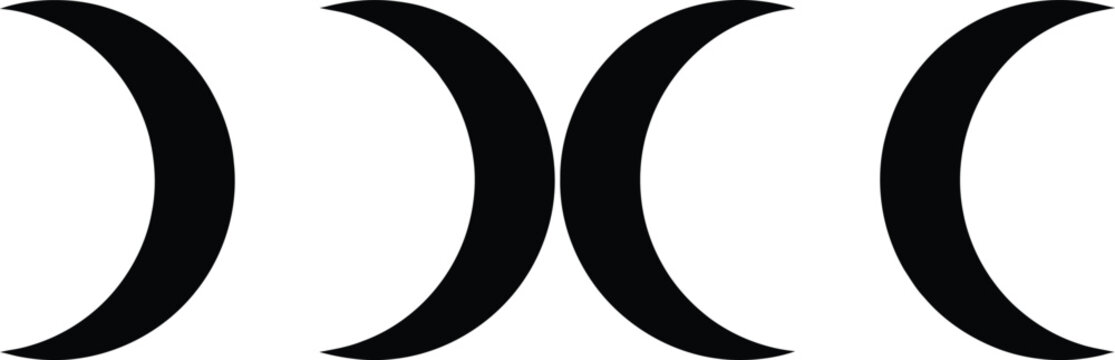 Triple moon goddess symbol illustration in black and white