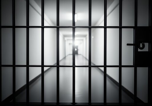 This is an image showing a jail cell with a person