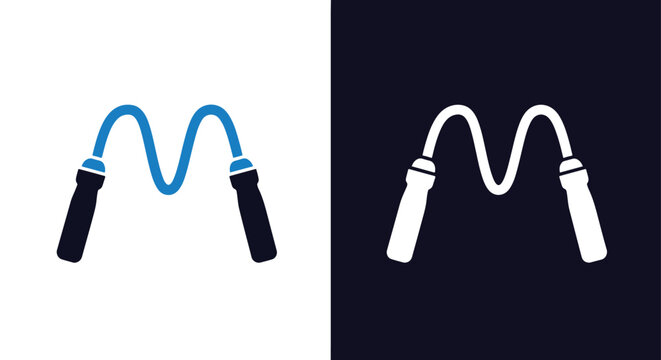 Jump rope exercise fitness sport icon set: Clipart, sticker - icon set - Line and glyph solid icon and logo template 