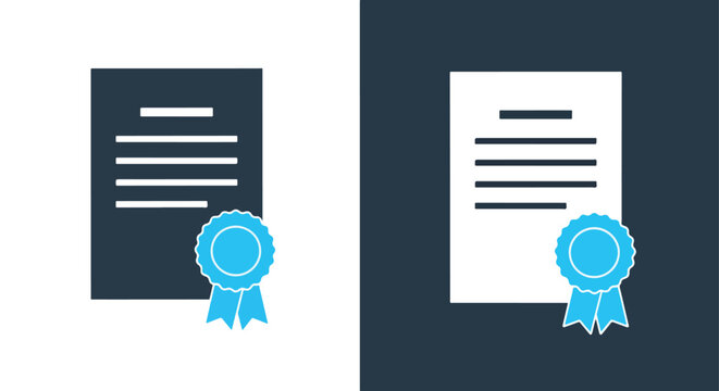 Legal document certificate seal icon: Glyph and solid icon set - Icon vector - logo icons. Blue, Black and white icons
