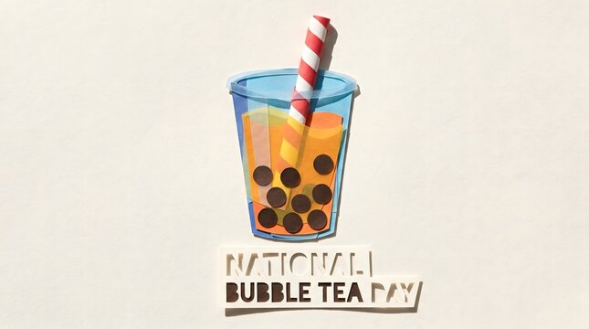 National Bubble Tea Day illustration with hand-cut paper cup