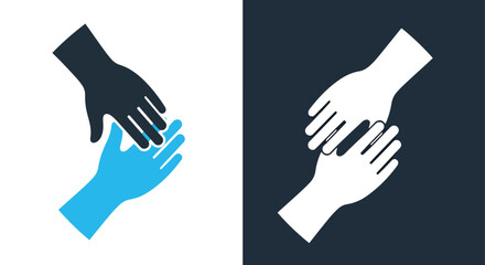 Obraz premium Two hands reaching towards each other icon: Clipart, sticker - icon set - Line and glyph solid icon and logo template 