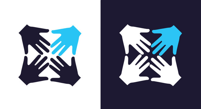 Connected hands team cooperation icon: Solid vector icons - Clipart, sticker - icon set - Editable modern style icon