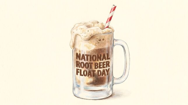 Hyper-realistic drawing of root beer float in glass mug