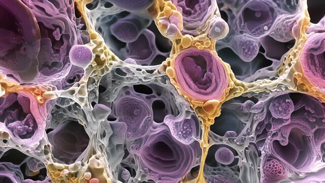 A magnified view of thyroid cells displaying their specialized cell junctions enabling effective communication and coordination for hormone production.
