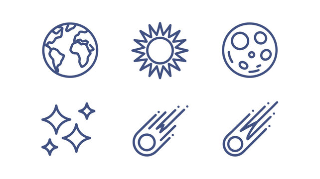 Celestial Bodies and Space Icons in Blue