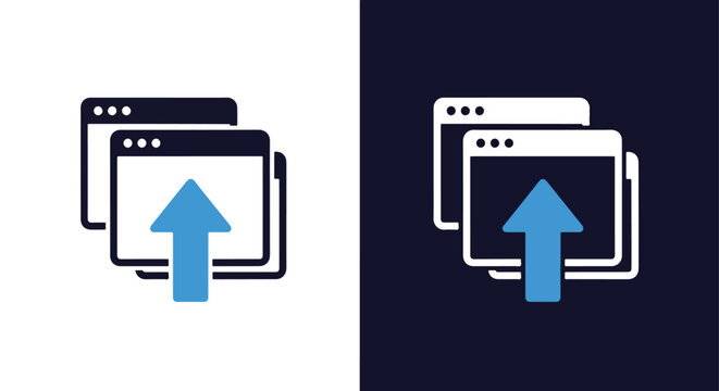 Website file upload interface icon: Glyph and solid icon set - Icon vector - logo icons. Blue, Black and white icons