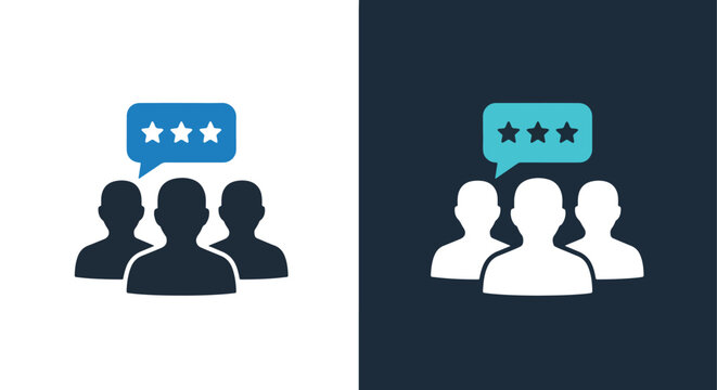 Team feedback star rating review icon: Glyph and solid icon set - Icon vector - logo icons. Blue, Black and white icons