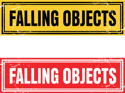 Falling Objects Warning Signs in Yellow and Red Distressed Style