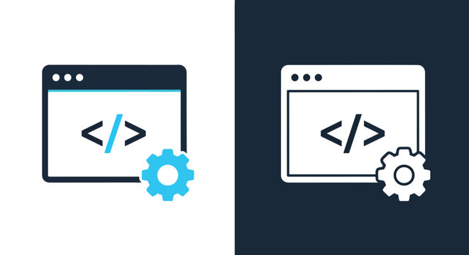 Web development coding tool icon set: Solid vector icons - Clipart, sticker - icon set - Editable modern style icon