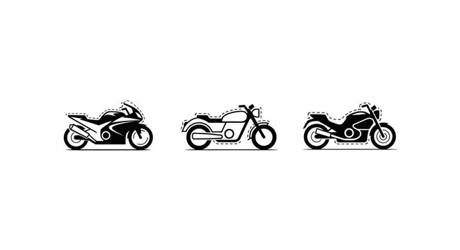Three Different Motorcycle Models Side View Illustration.