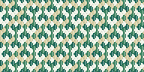 Elegant, repeating geometric pattern featuring overlapping, scalelike shapes in muted greens and creams.  Perfect for textile designs, website backgrounds, or decorative prints. © Olena
